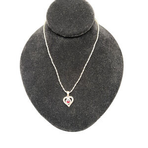 Dainty Sterling Silver Garnet Heart Pendant w/ Chain Necklace 925 M/I Italy 8U